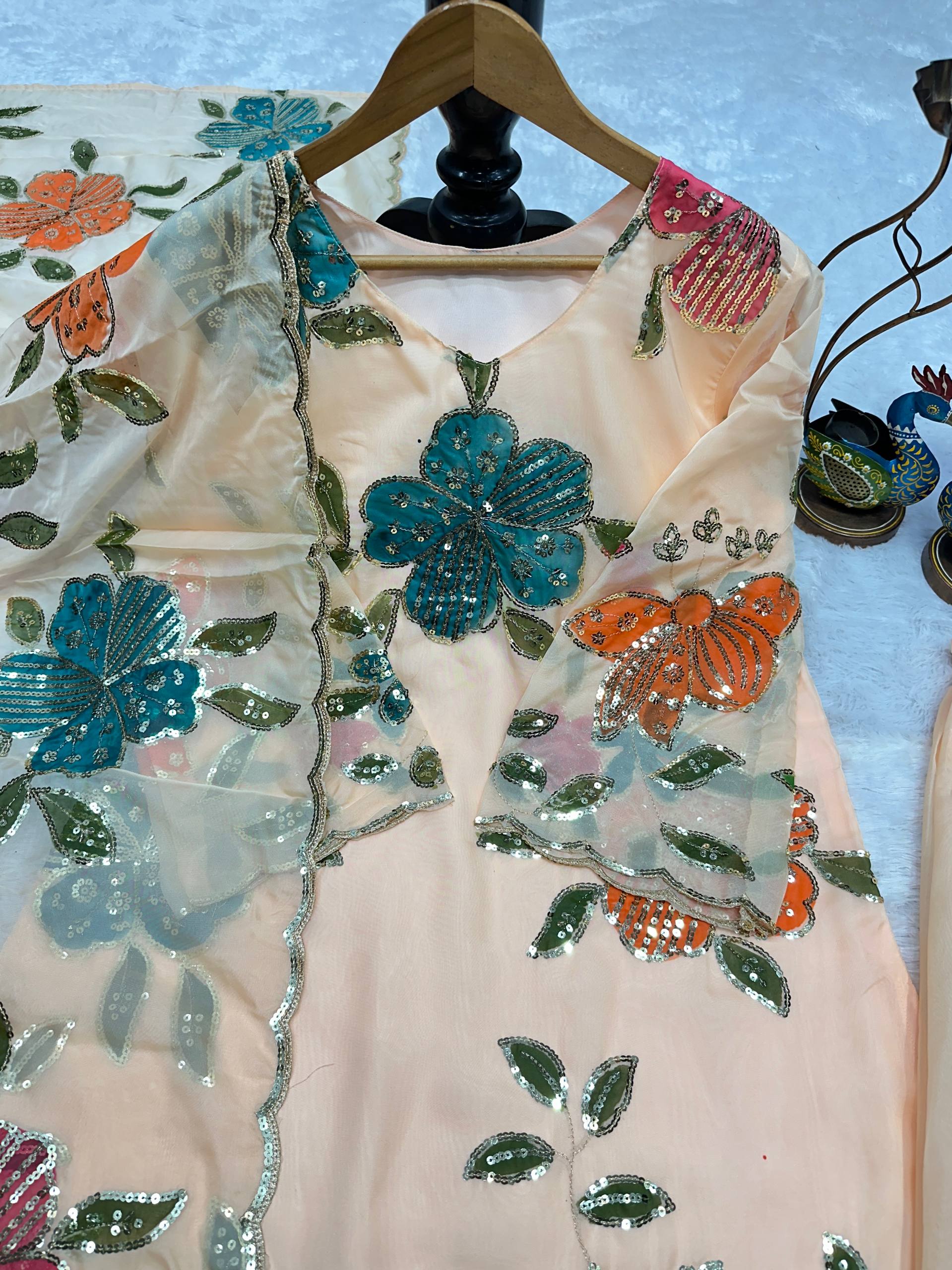 Urban Cream Pastel-Embroidered Sharara Set